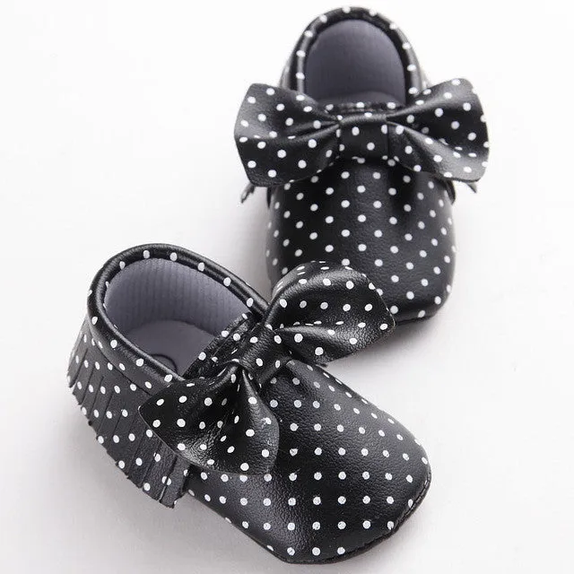 11 Colors New Fashion Polka Dot Big Bow Newborn Baby Girls First Walkers PU Leather Baby Moccasins Soft Moccs Shoes Footwear