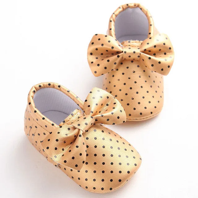 11 Colors New Fashion Polka Dot Big Bow Newborn Baby Girls First Walkers PU Leather Baby Moccasins Soft Moccs Shoes Footwear