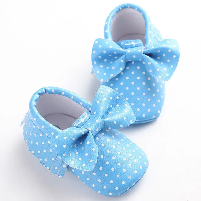 11 Colors New Fashion Polka Dot Big Bow Newborn Baby Girls First Walkers PU Leather Baby Moccasins Soft Moccs Shoes Footwear