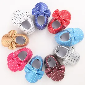 11 Colors New Fashion Polka Dot Big Bow Newborn Baby Girls First Walkers PU Leather Baby Moccasins Soft Moccs Shoes Footwear