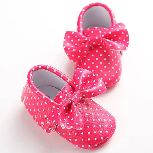 11 Colors New Fashion Polka Dot Big Bow Newborn Baby Girls First Walkers PU Leather Baby Moccasins Soft Moccs Shoes Footwear