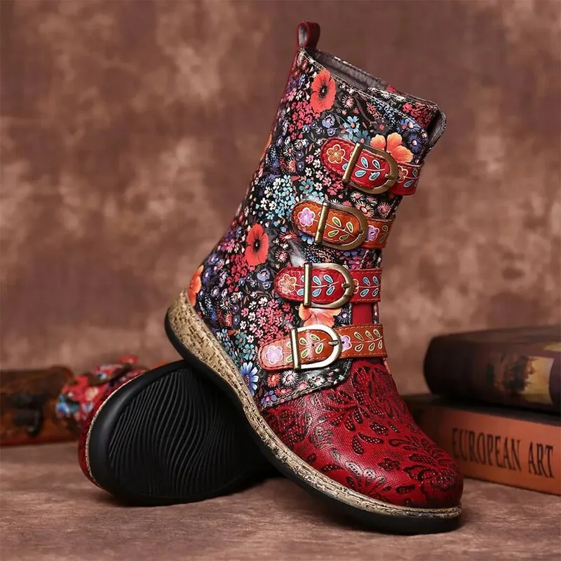 21 FLOWER Leather Zipper Boots