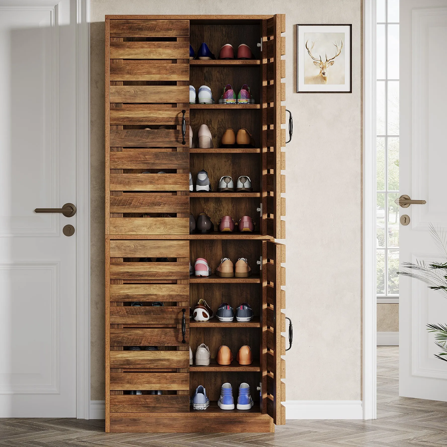 70.8" Shoe Cabinet, 9-Tier Vertical Shoe Rack with Shutter Doors