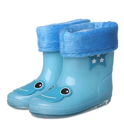 ActhInK New Design Kids Cartoon Rainboots Baby Girls Antiskid Wellies with Cotton Velvet Boys Autumn Winter Warm Rain Boots,S009