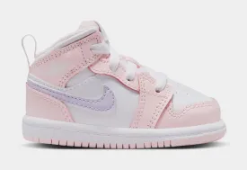 Air Jordan 1 Mid Pink Wash Infant Toddler Lifestyle Shoes (Pink Wash/White/Violet Frost)