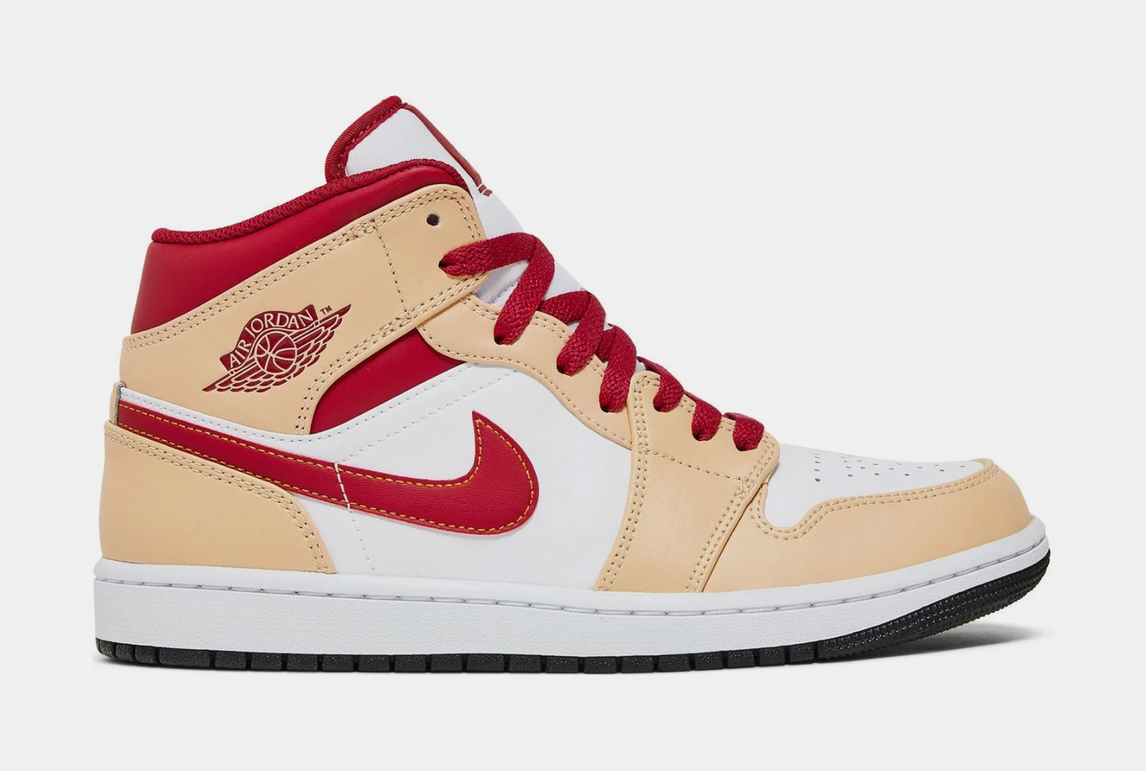 Air Jordan 1 Mid Red Beige Mens Lifestyle Shoes (Red/Beige)