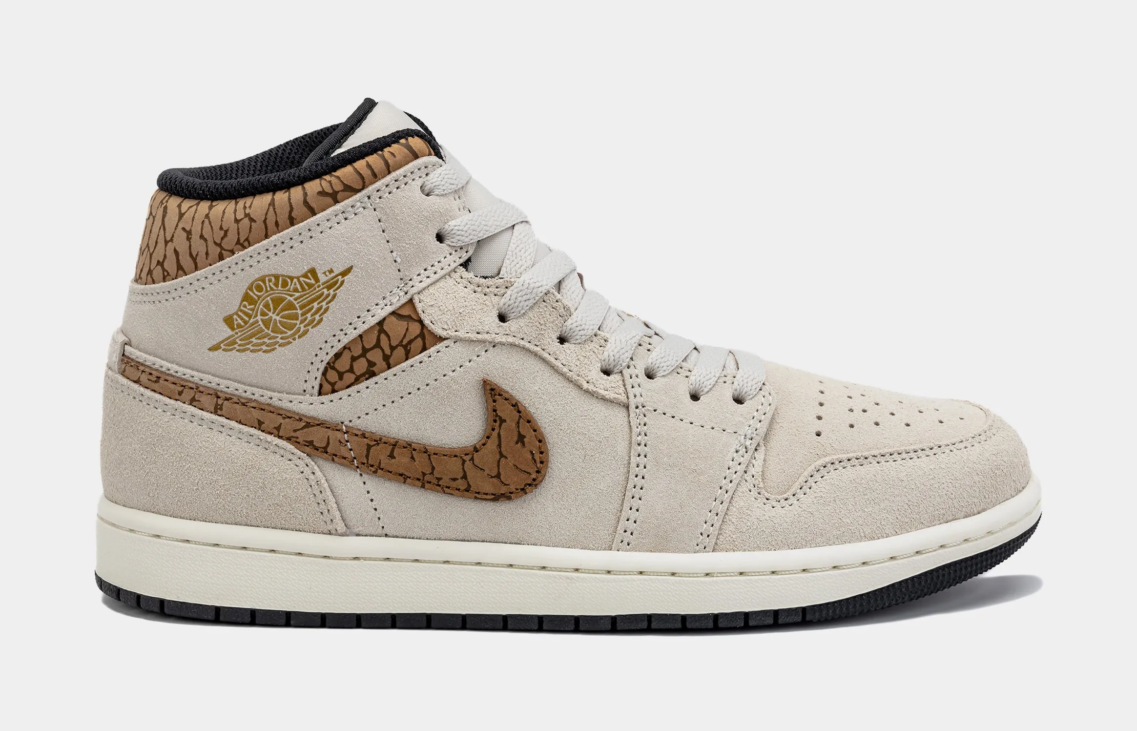 Air Jordan 1 Retro Mid SE Brown Elephant Mens Lifestyle Shoes (Light Orewood Brown/Metallic Gold)