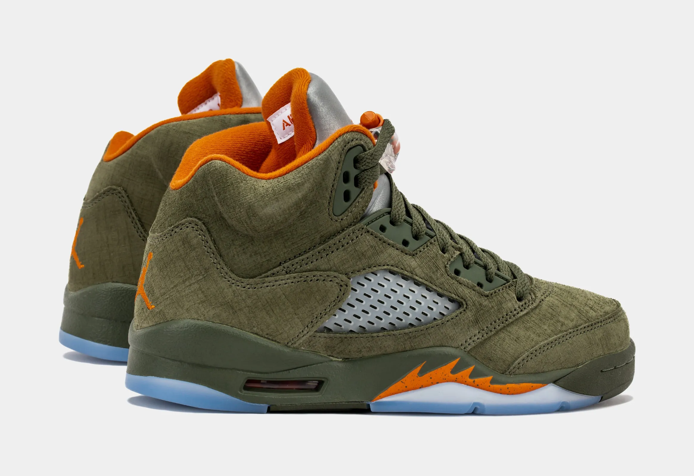 Air Jordan 5 Retro Grade School Lifestyle Shoes (Army Olive/Solar Orange)