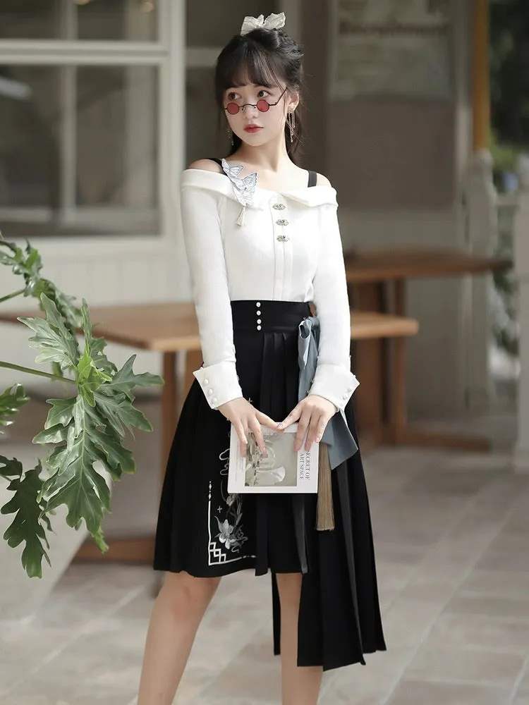 Asymmetrical Modern Hanfu Off Shoulder Set