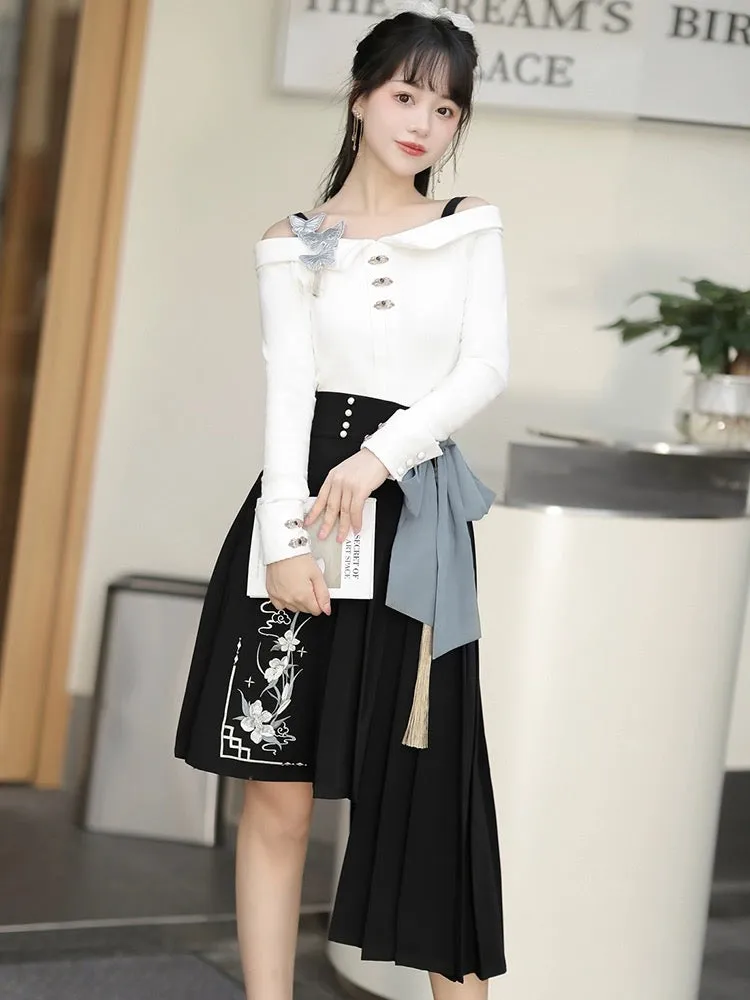 Asymmetrical Modern Hanfu Off Shoulder Set