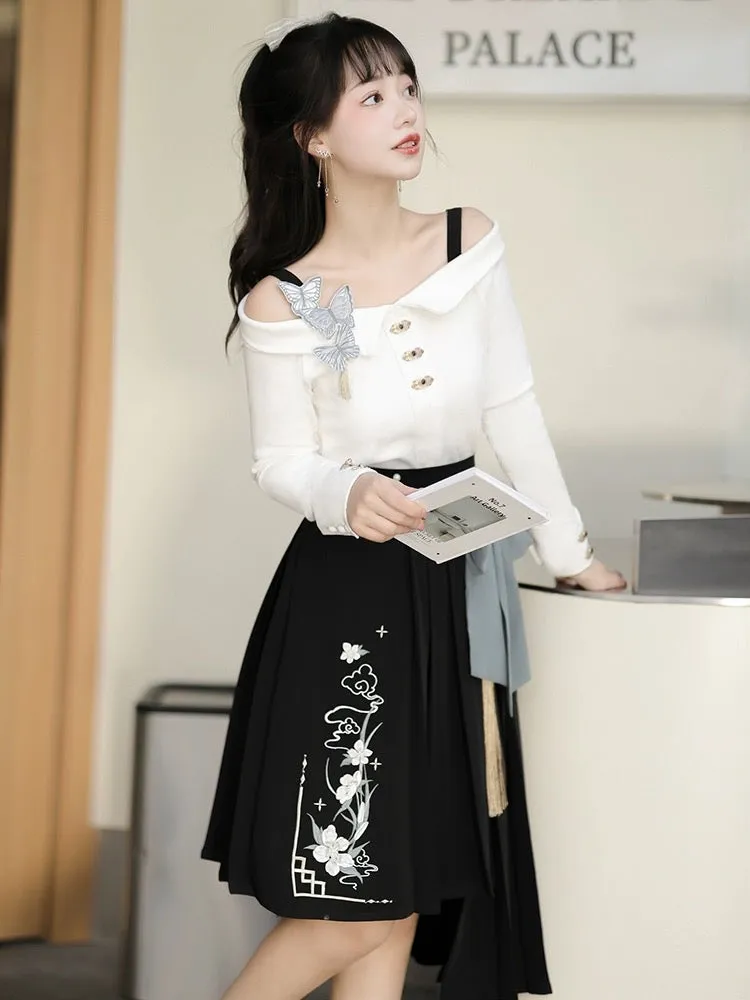 Asymmetrical Modern Hanfu Off Shoulder Set