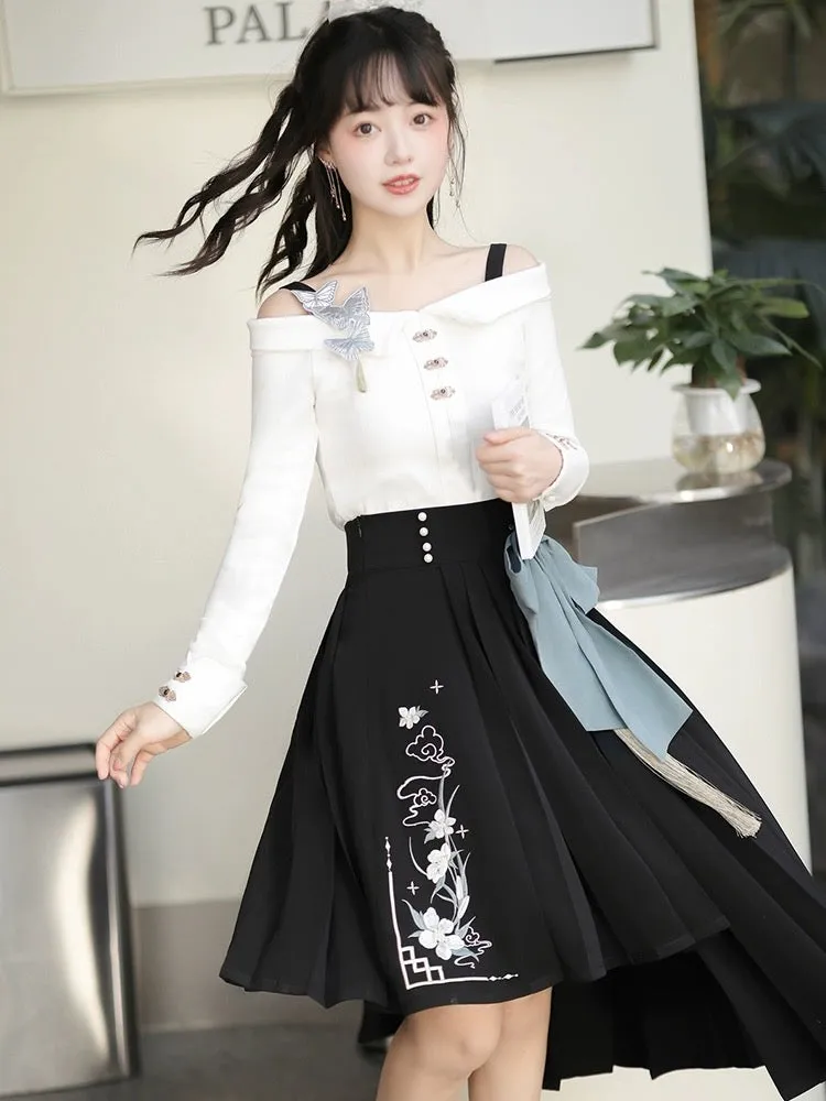 Asymmetrical Modern Hanfu Off Shoulder Set