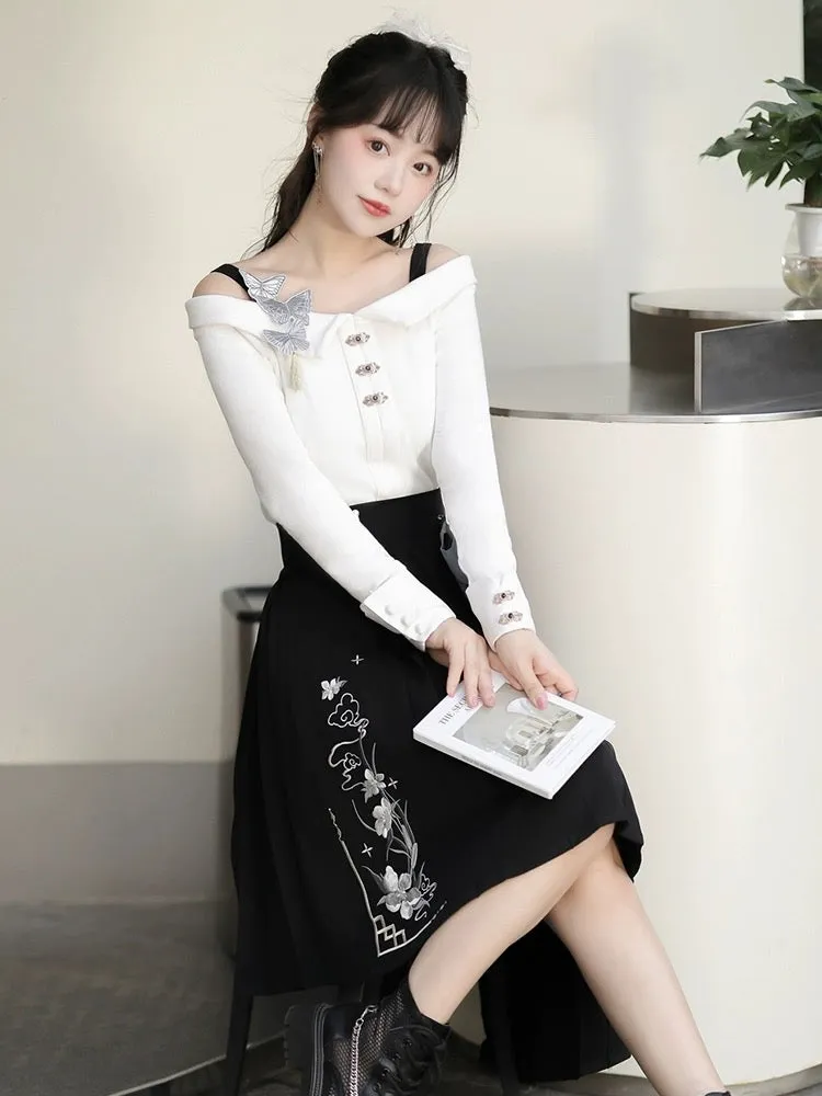 Asymmetrical Modern Hanfu Off Shoulder Set