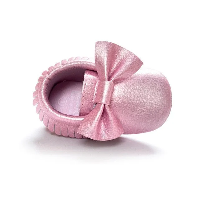 Baby Moccasins Kids Girls Party Princess Casual Shoes PU Soft Flats Bow 14 Colors Baby Girl Shoes First Walkers