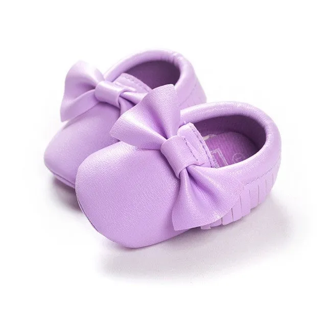 Baby Moccasins Kids Girls Party Princess Casual Shoes PU Soft Flats Bow 14 Colors Baby Girl Shoes First Walkers