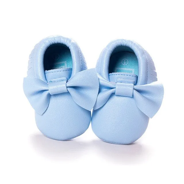 Baby Moccasins Kids Girls Party Princess Casual Shoes PU Soft Flats Bow 14 Colors Baby Girl Shoes First Walkers