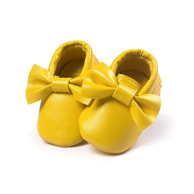 Baby Moccasins Kids Girls Party Princess Casual Shoes PU Soft Flats Bow 14 Colors Baby Girl Shoes First Walkers