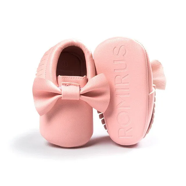 Baby Moccasins Kids Girls Party Princess Casual Shoes PU Soft Flats Bow 14 Colors Baby Girl Shoes First Walkers