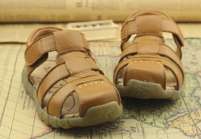 Children shoes genuine leather cowhide sandals half hole single shoes casual comfortable summer male