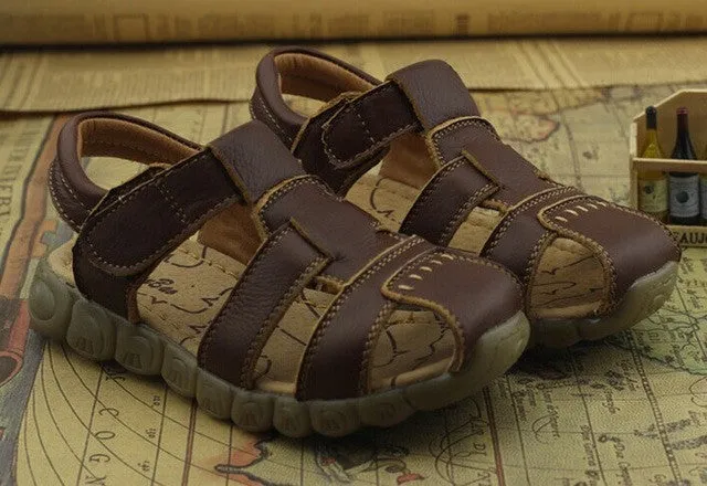 Children shoes genuine leather cowhide sandals half hole single shoes casual comfortable summer male