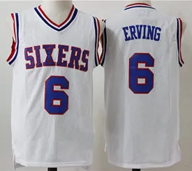 Julius Erving Philadelphia 76ers White Throwback Basketball Jersey.