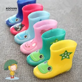 Koovan Children Rain Boots 2017 New Rainning Warm Rainboots Boys Girls Cartoon Children's  Rubber Babys Shoes Toddler Kids Boats