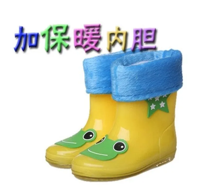 Koovan Children Rain Boots 2017 New Rainning Warm Rainboots Boys Girls Cartoon Children's  Rubber Babys Shoes Toddler Kids Boats