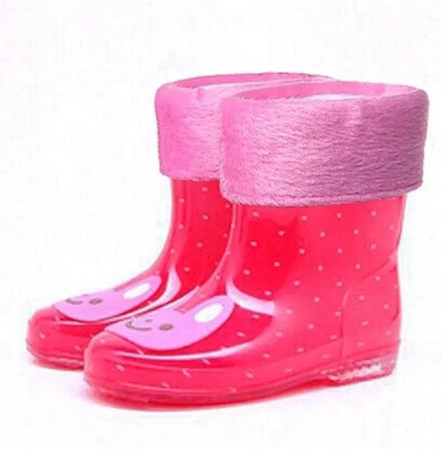 Koovan Children Rain Boots 2017 New Rainning Warm Rainboots Boys Girls Cartoon Children's  Rubber Babys Shoes Toddler Kids Boats