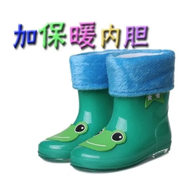 Koovan Children Rain Boots 2017 New Rainning Warm Rainboots Boys Girls Cartoon Children's  Rubber Babys Shoes Toddler Kids Boats