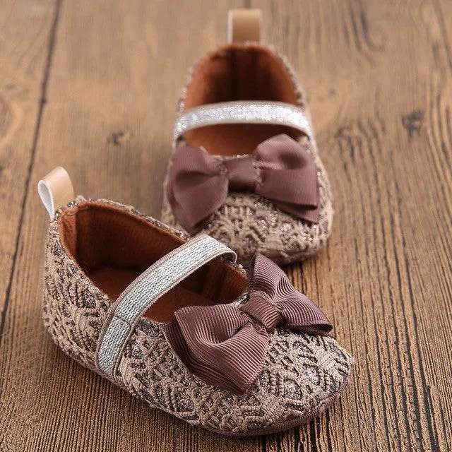 Newborn Bowknot Baby Shoes Toddler Soft Soled Flower Crib Shoes Anti-slip 0-18M