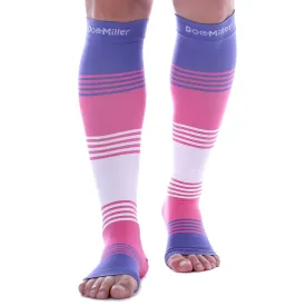 Open Toe Compression Socks 20-30 mmHg VIOLET/PINK/WHITE by Doc Miller