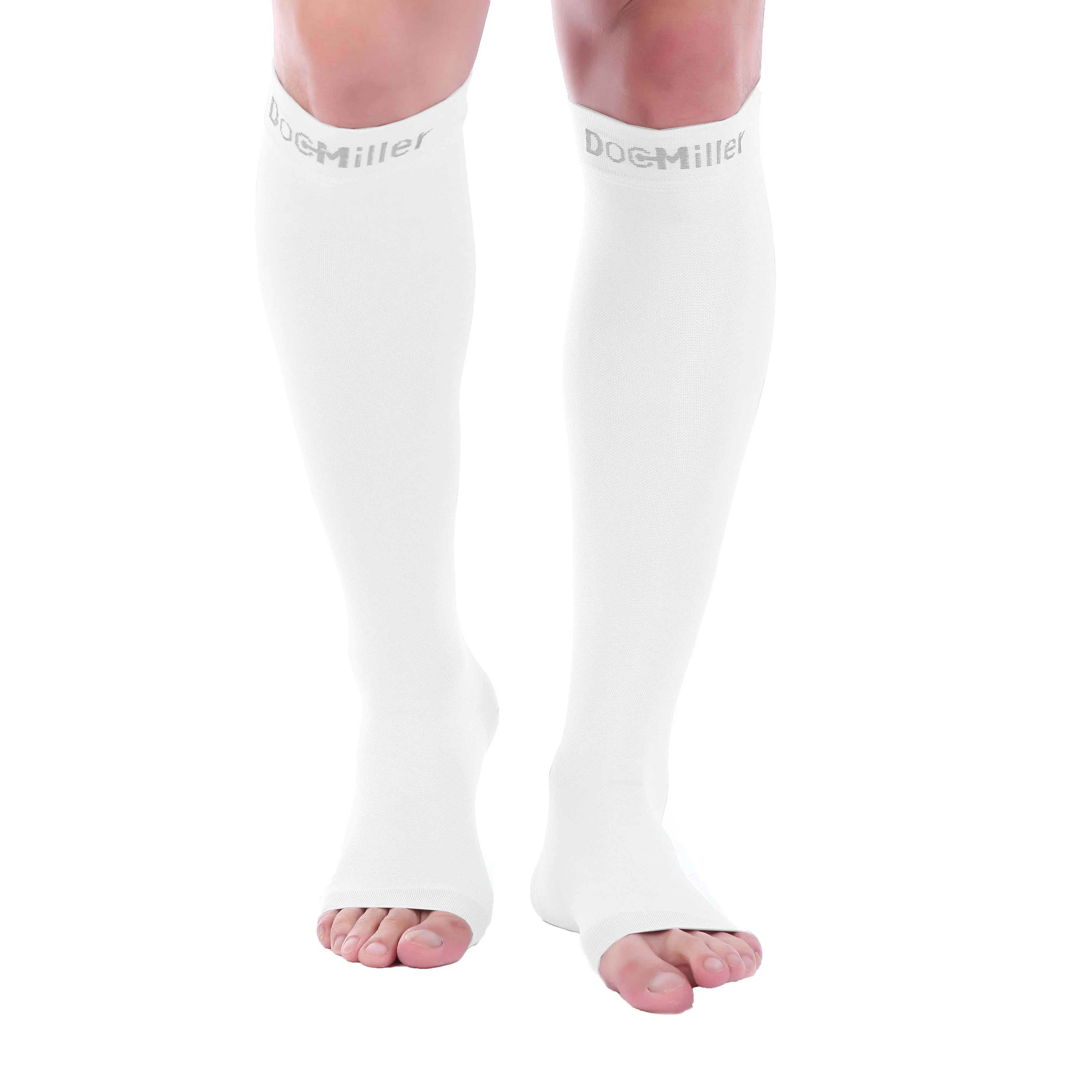 Open Toe Compression Socks 20-30 mmHg WHITE by Doc Miller