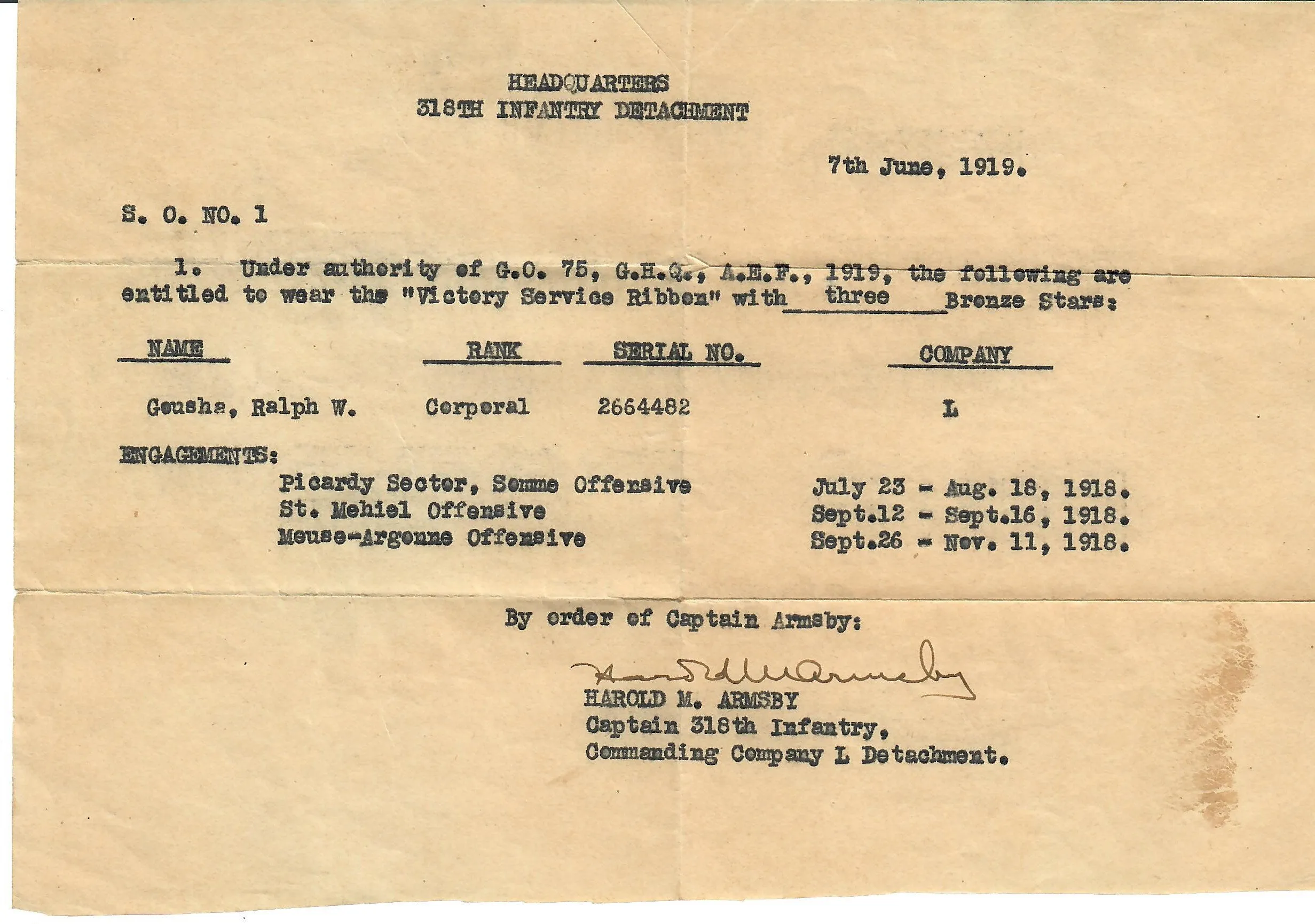 Original U.S. WWI 318th Infantry Regiment 80th AEF Named Grouping