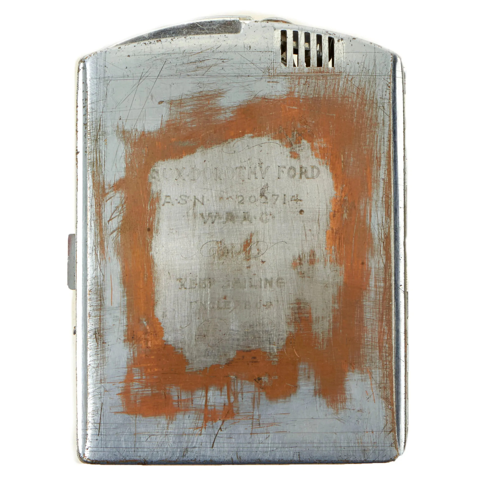 Original U.S. WWII Ronson Cigarette Lighter/Case Combo Name Engraved To Women's Army Auxiliary Corps (WAAC) Member Dorothy Ford