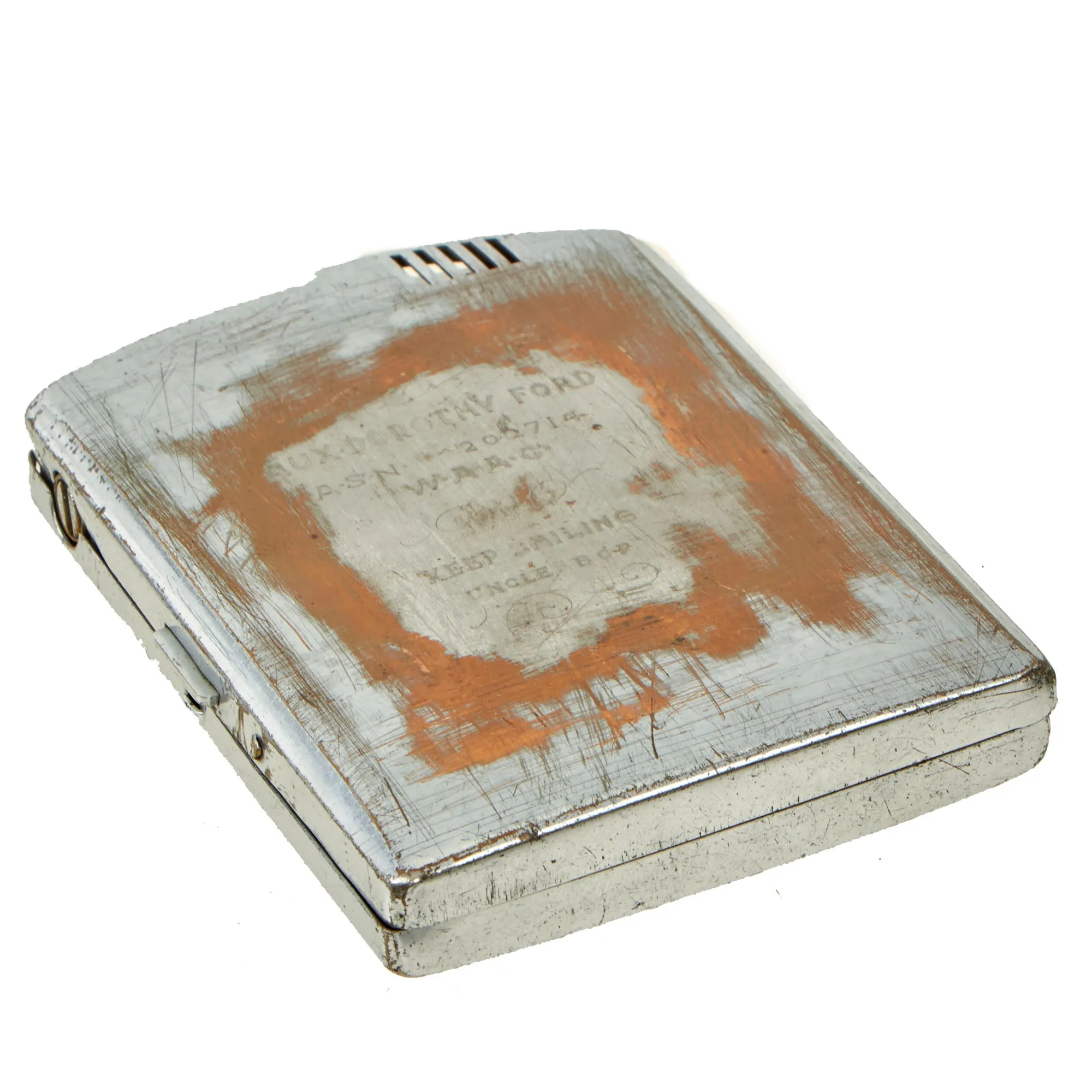 Original U.S. WWII Ronson Cigarette Lighter/Case Combo Name Engraved To Women's Army Auxiliary Corps (WAAC) Member Dorothy Ford