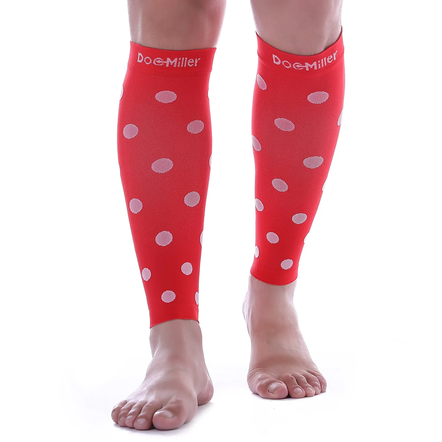 Premium Calf Compression Sleeve 20-30 mmHg RED w/ WHITE Polka Dots by Doc Miller