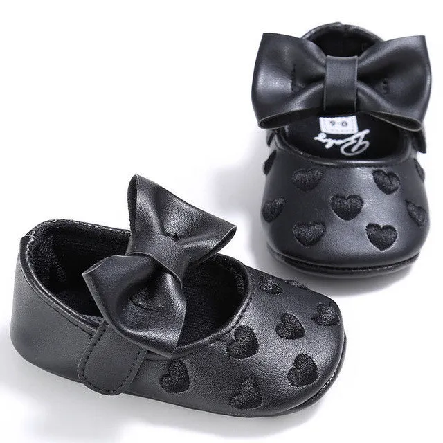 PU Leather Newborn Baby Girls Princess Heart-Shaped Mary Jane Big Bow Prewalkers Soft Bottom Shoes Crib Babe Ballet Dress Shoes