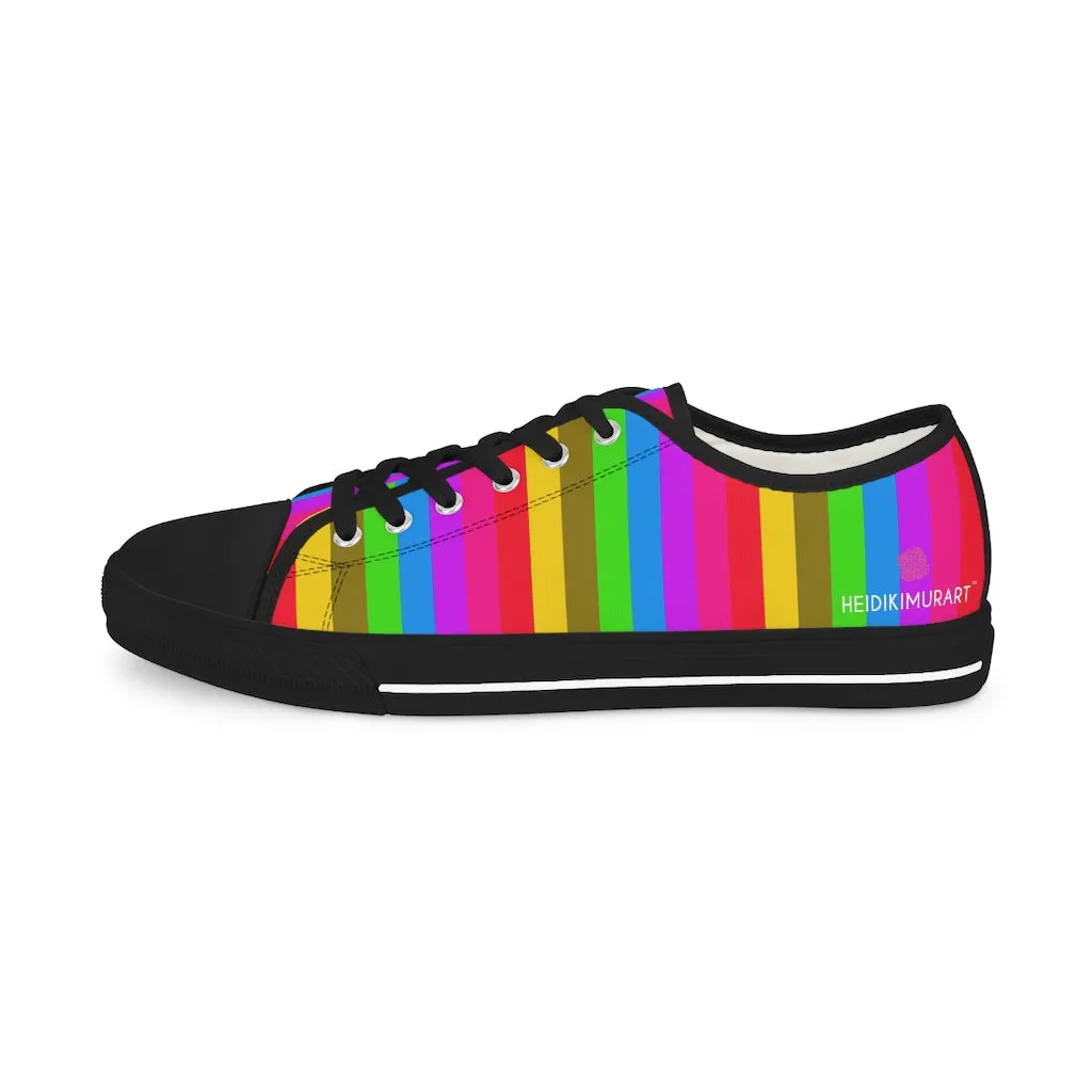 Rainbow Striped Men's Tennis Shoes, Gay Pride Vertical Striped Men's Low Top Fashion Canvas Sneakers