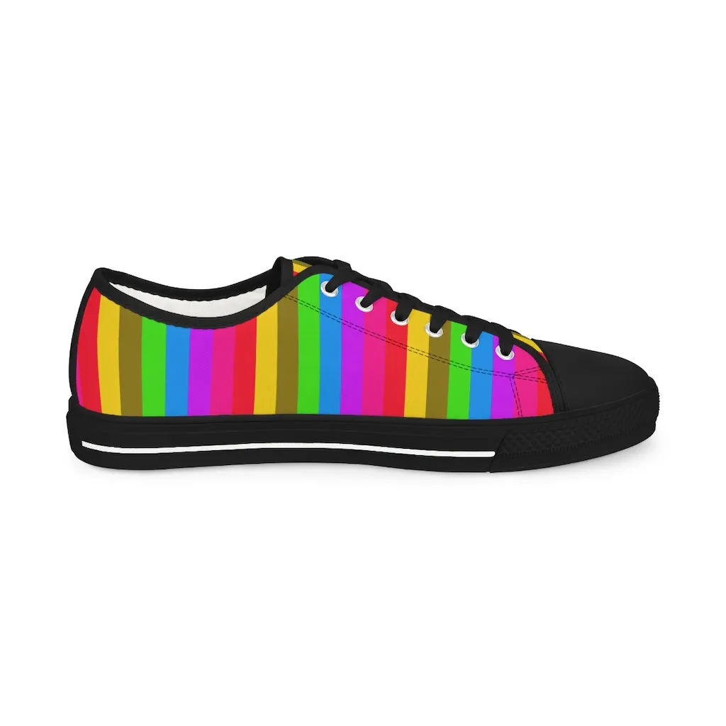 Rainbow Striped Men's Tennis Shoes, Gay Pride Vertical Striped Men's Low Top Fashion Canvas Sneakers