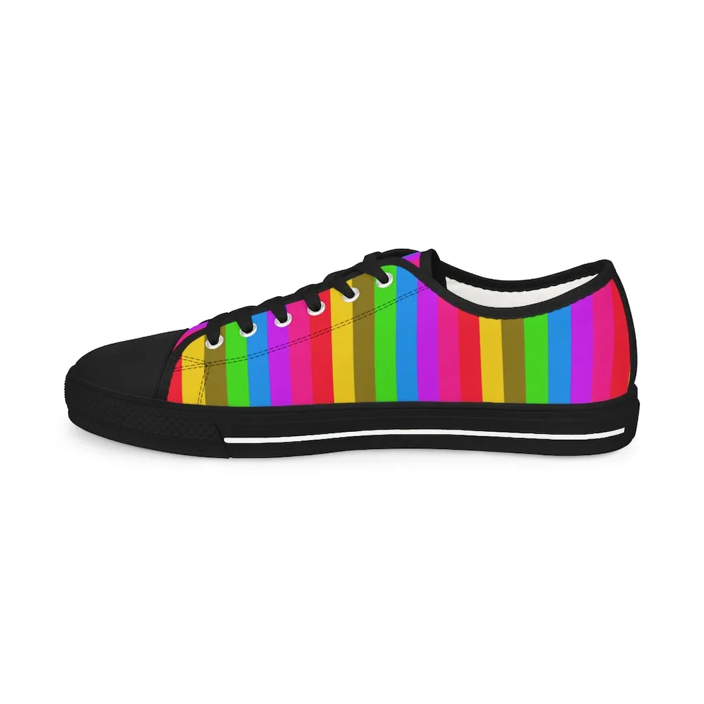 Rainbow Striped Men's Tennis Shoes, Gay Pride Vertical Striped Men's Low Top Fashion Canvas Sneakers