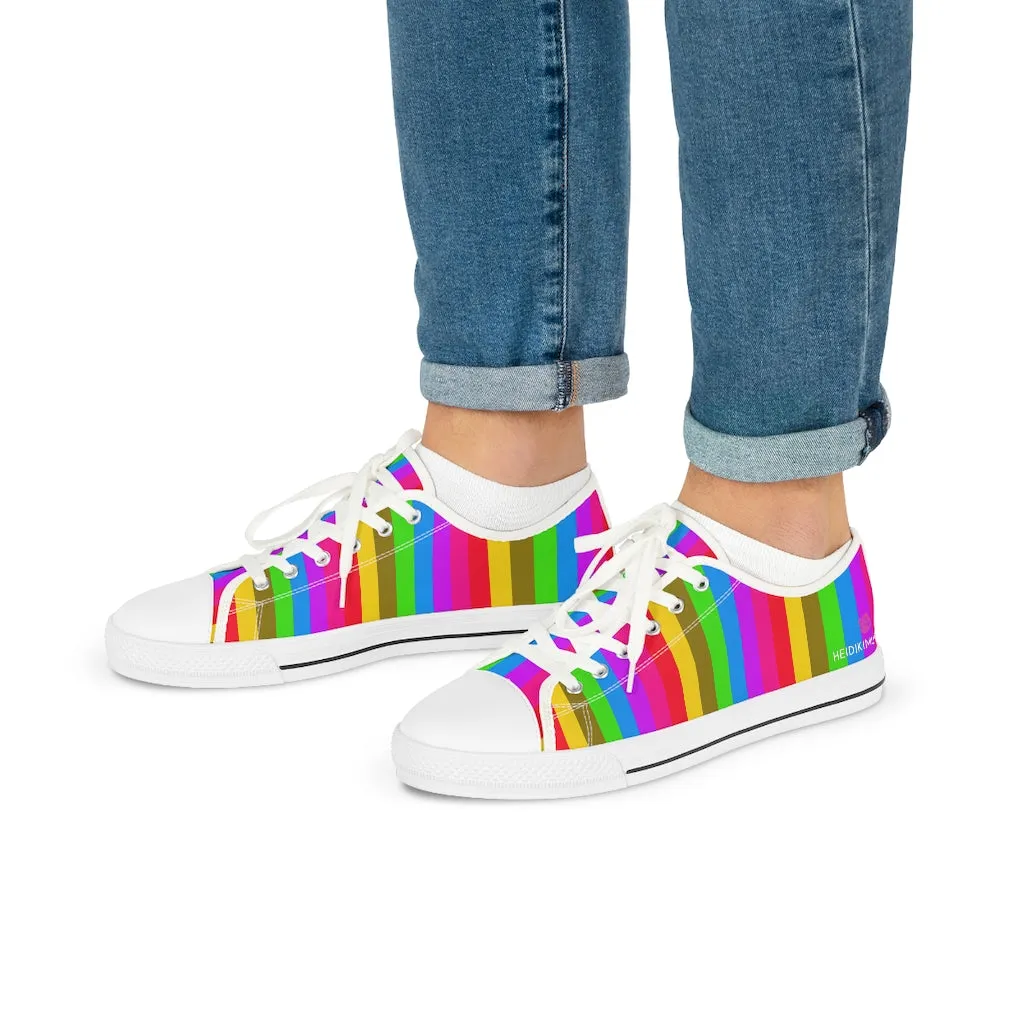 Rainbow Striped Men's Tennis Shoes, Gay Pride Vertical Striped Men's Low Top Fashion Canvas Sneakers