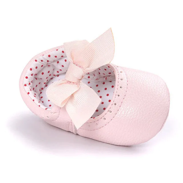 Soft Bottom Fashion Butterfly-knot Baby Moccasin Newborn Babies Shoes PU Leather Prewalkers Boots Non-slip Shoes for Baby Girls