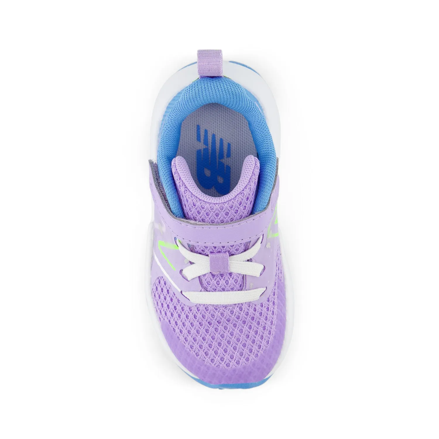 Toddler's New Balance Rave Run v2 Bungee Lace with Top Strap Color: lilac Glo with Sky Blue