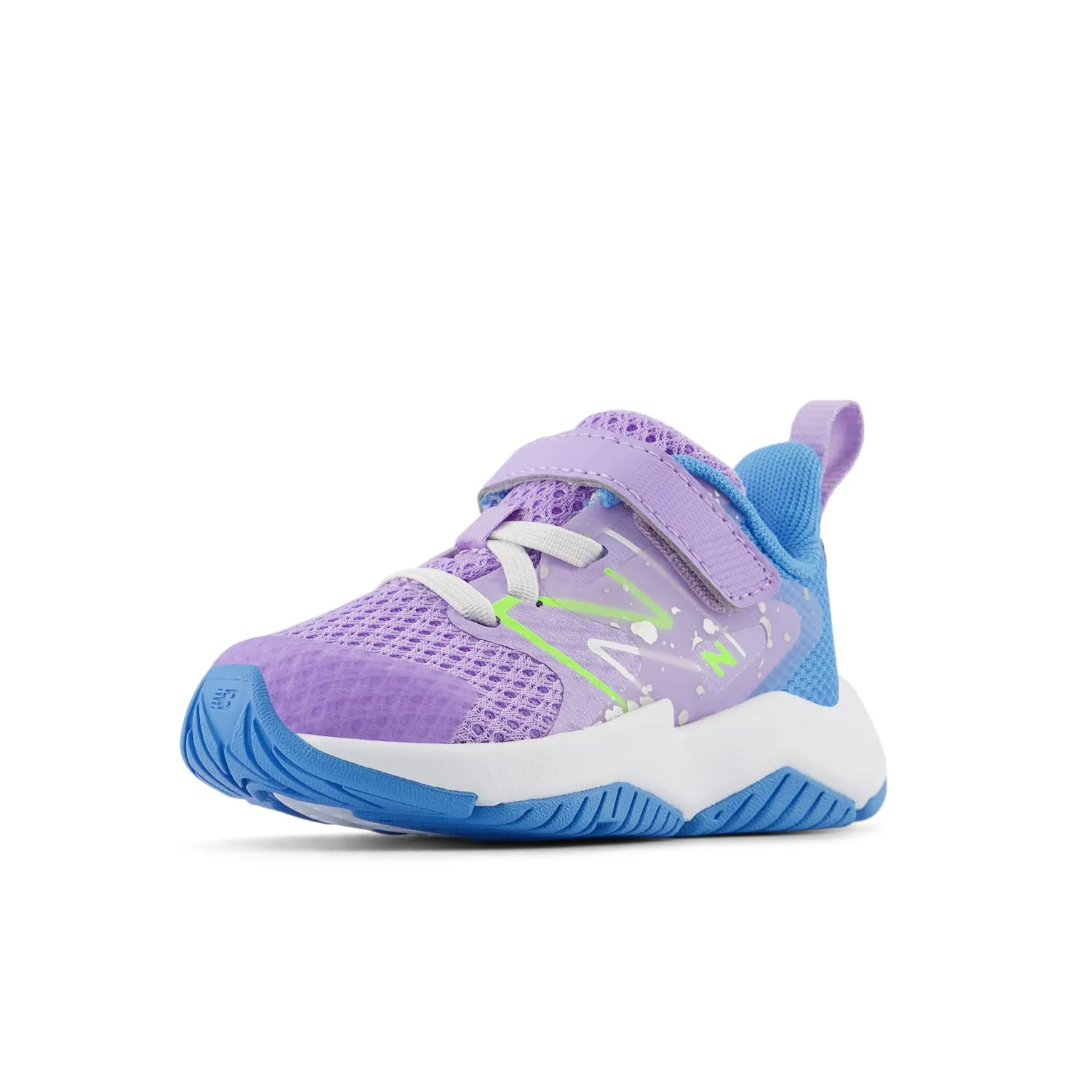 Toddler's New Balance Rave Run v2 Bungee Lace with Top Strap Color: lilac Glo with Sky Blue