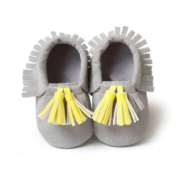 Unisex Boys Girls Soft PU Leather Tassel Moccasins Toddler Infant Moccasin Bow Shoes