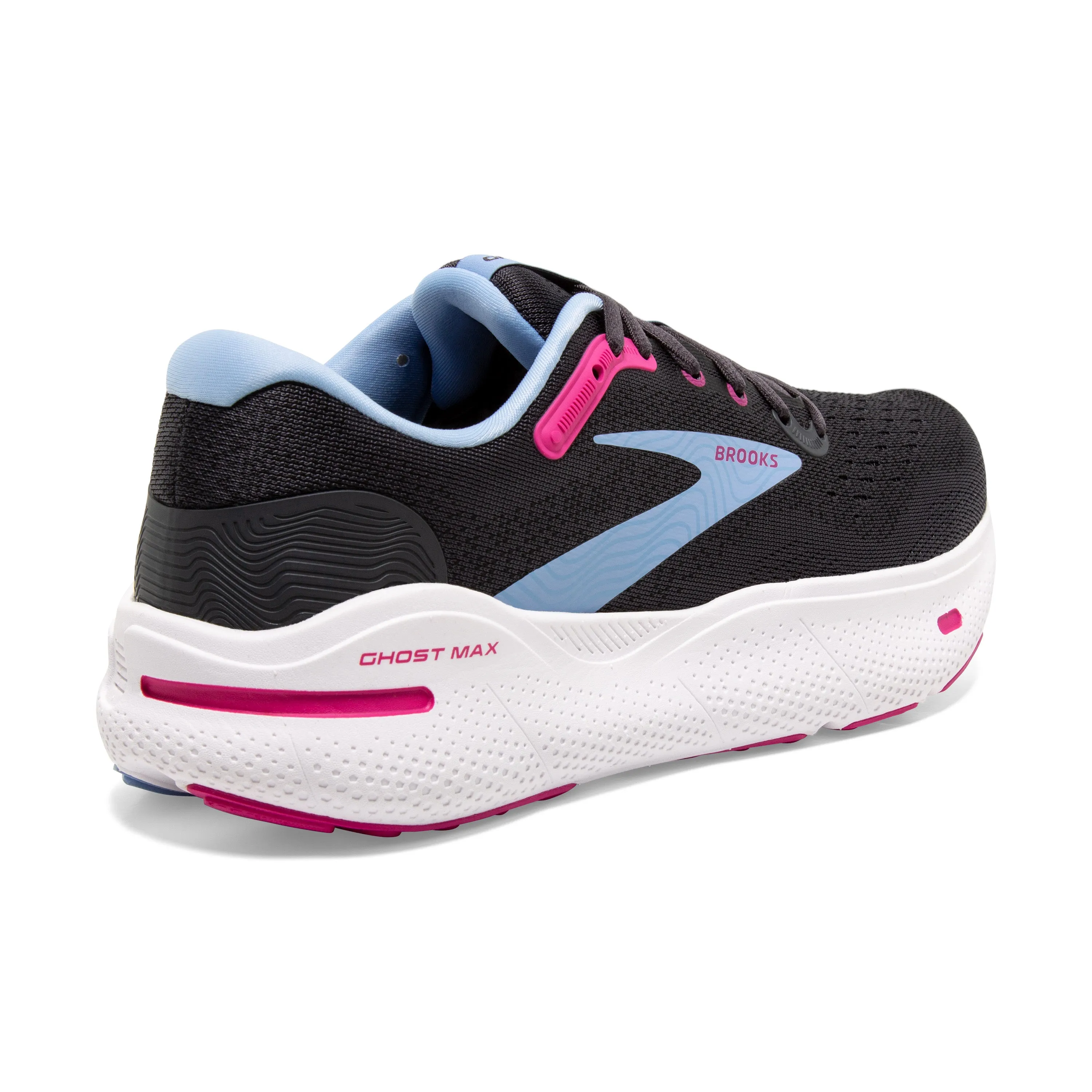 Women's Brooks Ghost Max Color: Ebony/Open Air/Lilac Rose (WIDE WIDTH)