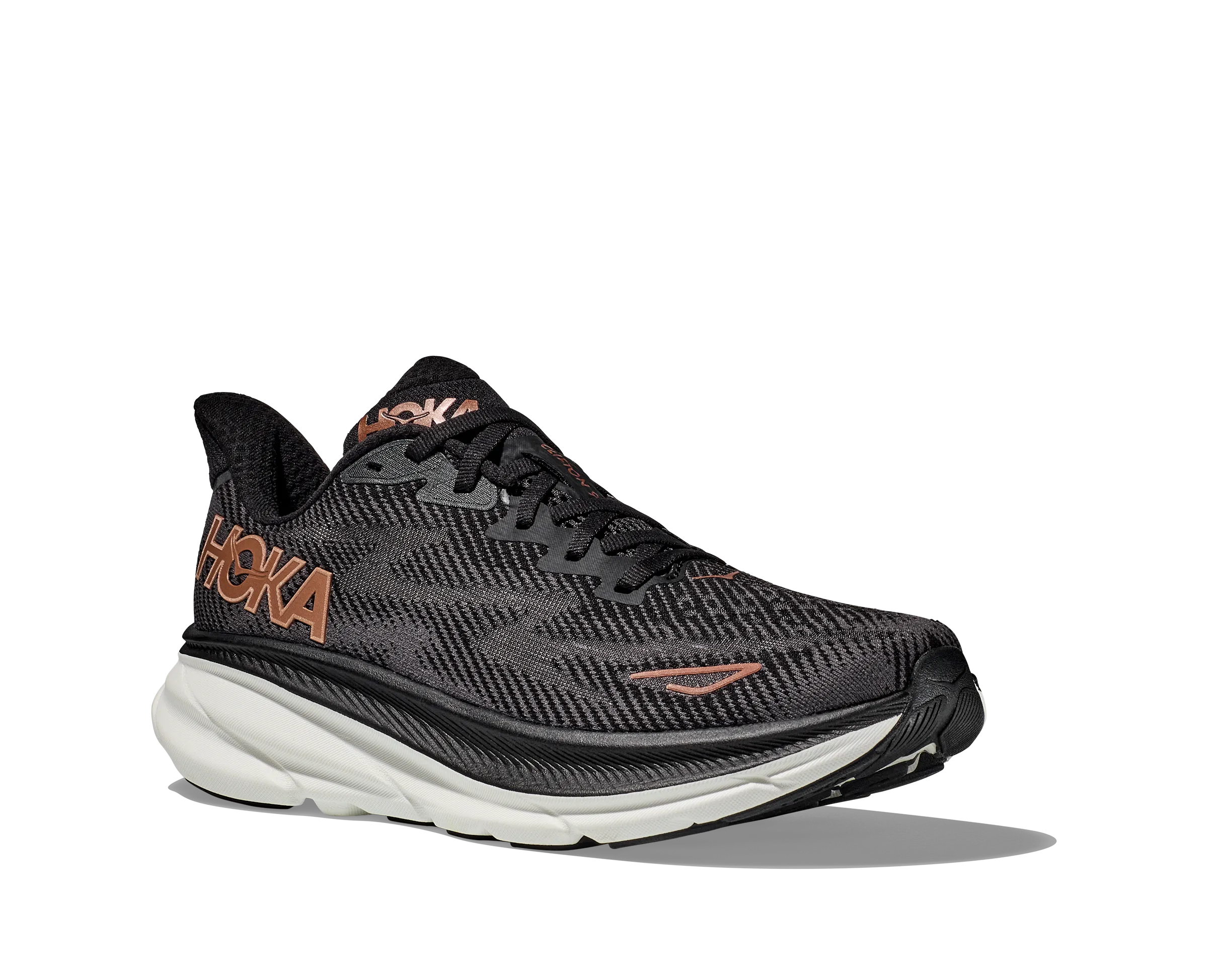 Women's Hoka One One Clifton 9 Color: Black / Copper (WIDE WIDTH)